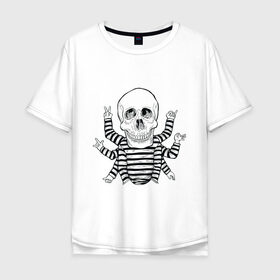 Мужская футболка хлопок Oversize с принтом CoolSkull , 100% хлопок | свободный крой, круглый ворот, “спинка” длиннее передней части | Тематика изображения на принте: like | peace | rock | skull | кости | лайк | матроска | мир | рок | руки | скелет | череп