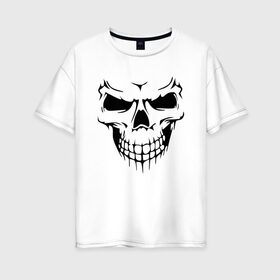 Женская футболка хлопок Oversize с принтом Зло , 100% хлопок | свободный крой, круглый ворот, спущенный рукав, длина до линии бедер
 | face | halloween | skull | голова | демон | зловещий | кости | кость | лицо | призрак | скелет | страшный | текстура | хэллоуин | череп