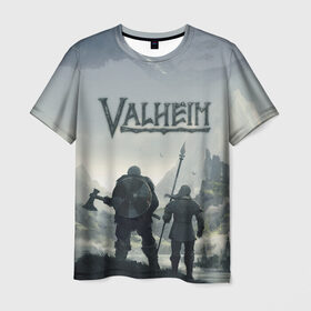 Мужская футболка 3D с принтом Valheim | Валхейм , 100% полиэфир | прямой крой, круглый вырез горловины, длина до линии бедер | valheim | vikings | валхейм | викинги | воин | копье | топор | щит