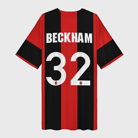 Платье-футболка 3D с принтом Форма Милан Бекхэм ,  |  | 32 номер | beckham | fc milan | бекхэм | дэвид | италия | красно черные | легенда футбола | логотип | милан | серия а | фк милан