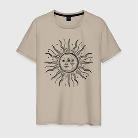 Мужская футболка хлопок с принтом солнце и луна , 100% хлопок | прямой крой, круглый вырез горловины, длина до линии бедер, слегка спущенное плечо. | звездное небо | зодиаки | космос | луна | солнце | тату | тренд