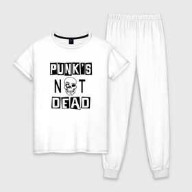 Женская пижама хлопок с принтом Панки , 100% хлопок | брюки и футболка прямого кроя, без карманов, на брюках мягкая резинка на поясе и по низу штанин | punk | punks not dead | rock | sons of anarchy | анархия | группа | летов | логотип | музыка | надпись | панк | панк рок | прикольная | рок | свобода | хаос