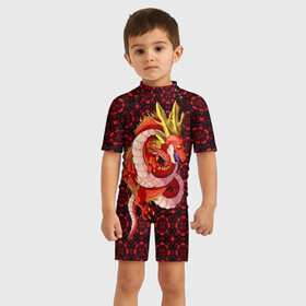 Детский купальный костюм 3D с принтом Шар дракона , Полиэстер 85%, Спандекс 15% | застежка на молнии на спине | dragon ball | аниме | дракон | жемчуг дракона | узоры | шар дракона