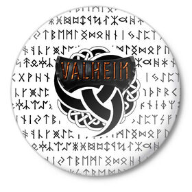 Значок с принтом Valheim ,  металл | круглая форма, металлическая застежка в виде булавки | iron gate | викинги | руны | скандинавия | скандинавские боги
