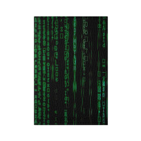 Обложка для паспорта матовая кожа с принтом Матрица букв и чисел , натуральная матовая кожа | размер 19,3 х 13,7 см; прозрачные пластиковые крепления | green | движение букв и цифр | киберпространство | матрица | много букв и чисел