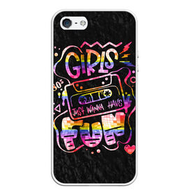 Чехол для iPhone 5/5S матовый с принтом Girls just wanna have fun , Силикон | Область печати: задняя сторона чехла, без боковых панелей | 80 е | 80s | disco | fun | girl | joy | listen | love | music | party girl | pop | rap | retro | веселье | девушка | диско | кассета | клуб | любовь | молния | молодость | музыка | пленка | поп | прикол | радость | ретро | рэп | сердце | слушат