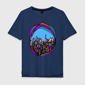 Мужская футболка хлопок Oversize с принтом Городская мозаика , 100% хлопок | свободный крой, круглый ворот, “спинка” длиннее передней части | город | графика | мозаика | цвет