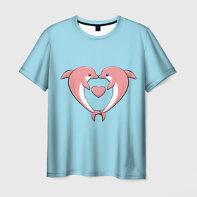 Мужская футболка 3D с принтом Дельфины , 100% полиэфир | прямой крой, круглый вырез горловины, длина до линии бедер | 8 марта | глаза | девушке | дельфины | жене | любимой | любовь | море | океан | отдых | подарок | розовые | рыба | солнце | хвост | чувства | эстетика