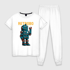 Женская пижама хлопок с принтом Retrobo , 100% хлопок | брюки и футболка прямого кроя, без карманов, на брюках мягкая резинка на поясе и по низу штанин | инопланетяне | космос | нло | прикольная надпись | пришельцы | робот