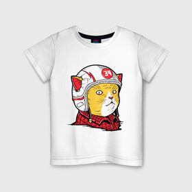 Детская футболка хлопок с принтом Кот гонщик , 100% хлопок | круглый вырез горловины, полуприлегающий силуэт, длина до линии бедер | гонщик | кот | рубашка | уши | хипстер | шлем