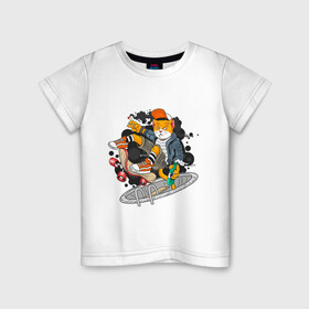Детская футболка хлопок с принтом Кот скейтер , 100% хлопок | круглый вырез горловины, полуприлегающий силуэт, длина до линии бедер | доска | кеды | кот | скейтер | спорт | хипстер