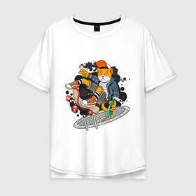 Мужская футболка хлопок Oversize с принтом Кот скейтер , 100% хлопок | свободный крой, круглый ворот, “спинка” длиннее передней части | Тематика изображения на принте: доска | кеды | кот | скейтер | спорт | хипстер