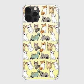 Чехол для iPhone 12 Pro Max с принтом мультяшные котики на желтом мя , Силикон |  | ветеринар | градиент | домашний питомец | котейки | котики | коты | котэ | котята | кошатник | кошатница | кошачьи | кошки | любитель животных | много | мультяшные | мяу | нэко | рисованный | узор