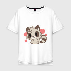 Мужская футболка хлопок Oversize с принтом влюбленный енотик , 100% хлопок | свободный крой, круглый ворот, “спинка” длиннее передней части | влюбленный | енот | енотик | животные | зверушка | картинка | любовь | мило | рисунок | сердечки