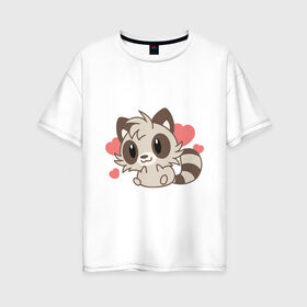 Женская футболка хлопок Oversize с принтом влюбленный енотик , 100% хлопок | свободный крой, круглый ворот, спущенный рукав, длина до линии бедер
 | влюбленный | енот | енотик | животные | зверушка | картинка | любовь | мило | рисунок | сердечки