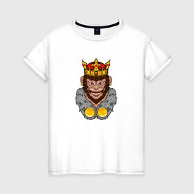 Женская футболка хлопок с принтом Monkey King , 100% хлопок | прямой крой, круглый вырез горловины, длина до линии бедер, слегка спущенное плечо | animal | beast | crown | force | gorilla | influence | king | monkey | power | власть | влияние | горилла | животное | зверь | кинг | король | корона | манки | обезьяна | сила