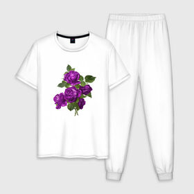 Мужская пижама хлопок с принтом Букеты , 100% хлопок | брюки и футболка прямого кроя, без карманов, на брюках мягкая резинка на поясе и по низу штанин
 | букетик | любовь | фиолетовый | цветы | яркое