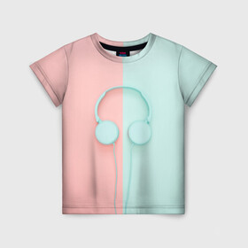 Детская футболка 3D с принтом Наушники и два цвета , 100% гипоаллергенный полиэфир | прямой крой, круглый вырез горловины, длина до линии бедер, чуть спущенное плечо, ткань немного тянется | minimalism | два фона | минимализм | наушники | яркие цвета