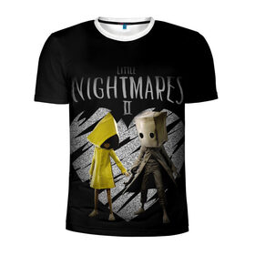 Мужская футболка 3D спортивная с принтом Little Nightmares II love , 100% полиэстер с улучшенными характеристиками | приталенный силуэт, круглая горловина, широкие плечи, сужается к линии бедра | black | game | little nightmares 2 | love | девочка и мальчик | любовь | пара | сердце | черный