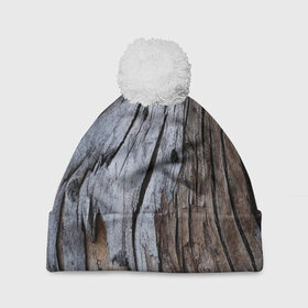 Шапка 3D c помпоном с принтом Древесная кора , 100% полиэстер | универсальный размер, печать по всей поверхности изделия | art | casual | арт | градиент | дерево | деревянный | древесная кора | кора | минимализм | структура | текстура