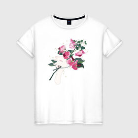 Женская футболка хлопок с принтом Flowers , 100% хлопок | прямой крой, круглый вырез горловины, длина до линии бедер, слегка спущенное плечо | flo | flowers | растения | флористика | цветение | цветы
