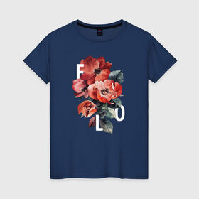 Женская футболка хлопок с принтом Flo , 100% хлопок | прямой крой, круглый вырез горловины, длина до линии бедер, слегка спущенное плечо | flo | flowers | растения | флористика | цветение | цветы