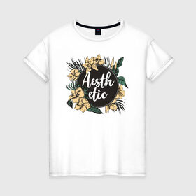 Женская футболка хлопок с принтом Aesthetic , 100% хлопок | прямой крой, круглый вырез горловины, длина до линии бедер, слегка спущенное плечо | flo | flowers | растения | флористика | цветение | цветы