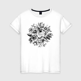 Женская футболка хлопок с принтом Flowers , 100% хлопок | прямой крой, круглый вырез горловины, длина до линии бедер, слегка спущенное плечо | flo | flowers | растения | флористика | цветение | цветы