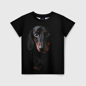 Детская футболка 3D с принтом ТАКСА , 100% гипоаллергенный полиэфир | прямой крой, круглый вырез горловины, длина до линии бедер, чуть спущенное плечо, ткань немного тянется | animal | black | dog | photo | глаза | домашние | животные | звери | пес | собакен | собаки | такса | черный