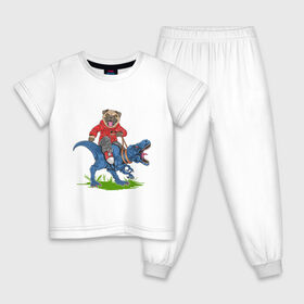 Детская пижама хлопок с принтом Мопс на динозавре , 100% хлопок |  брюки и футболка прямого кроя, без карманов, на брюках мягкая резинка на поясе и по низу штанин
 | Тематика изображения на принте: дикий | динозавр | кеды | мопс | собака | тирекс | хипстер