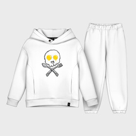 Детский костюм хлопок Oversize с принтом Череп яичница ,  |  | Тематика изображения на принте: вилка | еда | завтрак | ложка | пиратский | флаг | череп | яичница | яйца