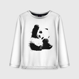 Детский лонгслив 3D с принтом Панда минимализм , 100% полиэстер | длинные рукава, круглый вырез горловины, полуприлегающий силуэт
 | Тематика изображения на принте: animal | bear | beast | black | minimalism | panda | white | белое | животное | зверь | краски | медведь | минимализм | панда | чернила | черно белое | черное