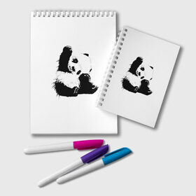 Блокнот с принтом Панда минимализм , 100% бумага | 48 листов, плотность листов — 60 г/м2, плотность картонной обложки — 250 г/м2. Листы скреплены удобной пружинной спиралью. Цвет линий — светло-серый
 | Тематика изображения на принте: animal | bear | beast | black | minimalism | panda | white | белое | животное | зверь | краски | медведь | минимализм | панда | чернила | черно белое | черное