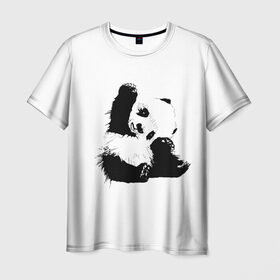 Мужская футболка 3D с принтом Панда минимализм , 100% полиэфир | прямой крой, круглый вырез горловины, длина до линии бедер | animal | bear | beast | black | minimalism | panda | white | белое | животное | зверь | краски | медведь | минимализм | панда | чернила | черно белое | черное