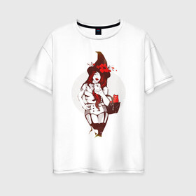Женская футболка хлопок Oversize с принтом Ведьмочка , 100% хлопок | свободный крой, круглый ворот, спущенный рукав, длина до линии бедер
 | ведьма | ведьмочка | девочка | красный | страсть