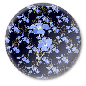 Значок с принтом Незабудки ,  металл | круглая форма, металлическая застежка в виде булавки | весна | кристаллы | незабудка | полевые цветы | цветы