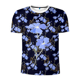 Мужская футболка 3D спортивная с принтом Незабудки , 100% полиэстер с улучшенными характеристиками | приталенный силуэт, круглая горловина, широкие плечи, сужается к линии бедра | весна | кристаллы | незабудка | полевые цветы | цветы
