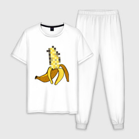Мужская пижама хлопок с принтом Банан Цензура , 100% хлопок | брюки и футболка прямого кроя, без карманов, на брюках мягкая резинка на поясе и по низу штанин
 | Тематика изображения на принте: banana | brazzers | censored | банан | без | пиксели | пиксель | фрукт