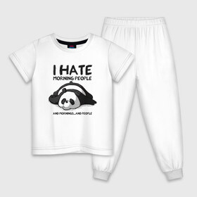 Детская пижама хлопок с принтом I Hate Morning And People , 100% хлопок |  брюки и футболка прямого кроя, без карманов, на брюках мягкая резинка на поясе и по низу штанин
 | Тематика изображения на принте: and | hate | i | morning | mornings | panda | people | людей | люди | ненавижу | панда | утро