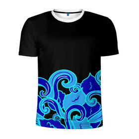 Мужская футболка 3D спортивная с принтом Синие волны, узор , 100% полиэстер с улучшенными характеристиками | приталенный силуэт, круглая горловина, широкие плечи, сужается к линии бедра | abstract | art | japan style | nature | ocean | pattern | sea | summer | абстракция | арт | вода | волны | лето | море | морские | ночь | океан | орнамент | природа | рисунок | синий узор | узор | узор на черном | щупальца | японские вол