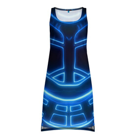 Платье-майка 3D с принтом Неоновая броня Neon Armor , 100% полиэстер | полуприлегающий силуэт, широкие бретели, круглый вырез горловины, удлиненный подол сзади. | cyberpunk 2077 | абстракция | броня | неон | синяя | текстура | трон