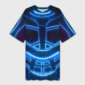 Платье-футболка 3D с принтом Неоновая броня | Neon Armor ,  |  | Тематика изображения на принте: cyberpunk 2077 | абстракция | броня | неон | синяя | текстура | трон