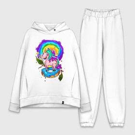 Женский костюм хлопок Oversize с принтом ЕДИНОРОЖЕК ,  |  | animal | children | color | kids | pink | rainbow | unicorn | детские | единорог | животные | звери | мультфильм | пончик | радуга | разноцветный | сказка