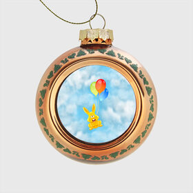 Стеклянный ёлочный шар с принтом Харитон на воздушных шариках , Стекло | Диаметр: 80 мм | воздушные шары | детям | желейный заяц | зайчики | заяц | заяц харитон | звери | кролик | небо | харитошка
