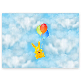 Поздравительная открытка с принтом Харитон на воздушных шариках , 100% бумага | плотность бумаги 280 г/м2, матовая, на обратной стороне линовка и место для марки
 | воздушные шары | детям | желейный заяц | зайчики | заяц | заяц харитон | звери | кролик | небо | харитошка