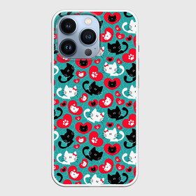 Чехол для iPhone 13 Pro с принтом Kitty Любовь ,  |  | animals | beast | cats | eyes | hello | kitty | sweet | глаза | животные | забавный | звери | кот | котенок | кошка | лапки | любовь | милый | паттерн | прикол | пушистый | пятна | сердца | смешной | точки | узор | фигуры | черный