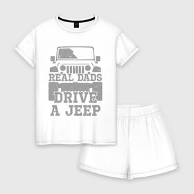 Женская пижама с шортиками хлопок с принтом Джип , 100% хлопок | футболка прямого кроя, шорты свободные с широкой мягкой резинкой | Тематика изображения на принте: born off road | im jeep | jeep logo | джип | танки грязи не боятся | чем круче джип