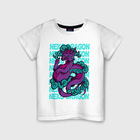 Детская футболка хлопок с принтом котик дракон , 100% хлопок | круглый вырез горловины, полуприлегающий силуэт, длина до линии бедер | cat | cute | dragon | harajuku | kawaii | neko | вектор | дракон | кот | котик | облака | ориентал