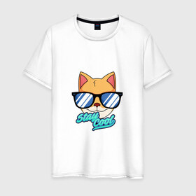 Мужская футболка хлопок с принтом Очковая кошка , 100% хлопок | прямой крой, круглый вырез горловины, длина до линии бедер, слегка спущенное плечо. | домашняя кошка | кошка | мелус кот | милый кот | мышка | очки | очковая кошка | французская кошка