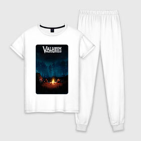 Женская пижама хлопок с принтом Valheim , 100% хлопок | брюки и футболка прямого кроя, без карманов, на брюках мягкая резинка на поясе и по низу штанин | game | games | survivor | valheim | viking | валхейм | вильхейм | игра | игры